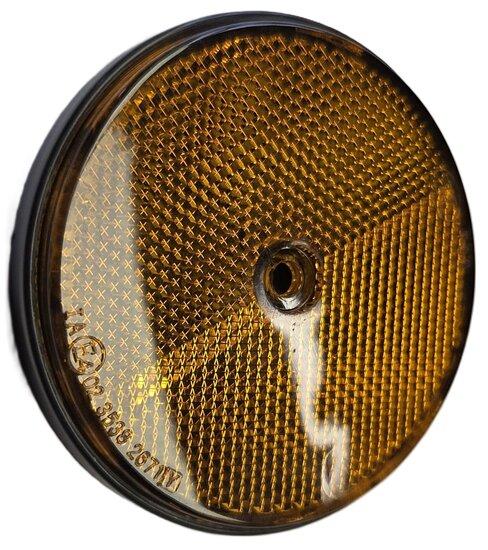 2X 85 mm ronde oranje / amber schroefbare reflector e4 keurmerk - boutbare reflector rond - aanhangerreflector zijkant