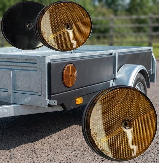 2X 85 mm ronde oranje / amber schroefbare reflector e4 keurmerk - boutbare reflector rond - aanhangerreflector zijkant