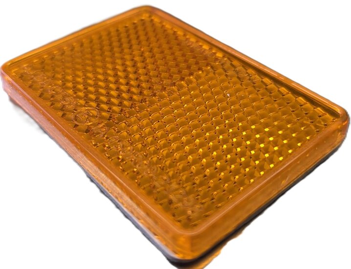 57 X 38 mm oranje / amber plak reflector met e3 keurmerk - rechthoekreflector aj.ba ct.55 - plakreflector aanhanger en voertuig