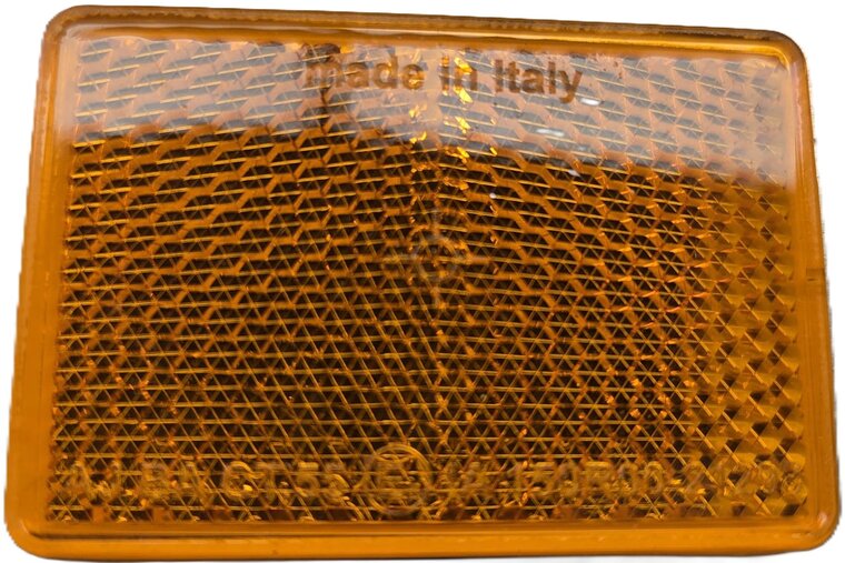57 X 38 mm oranje / amber plak reflector met e3 keurmerk - rechthoekreflector aj.ba ct.55 - plakreflector aanhanger en voertuig
