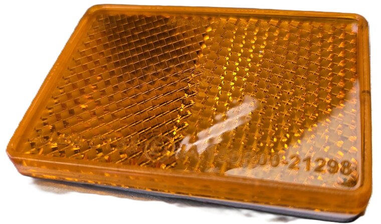 57 X 38 mm oranje / amber plak reflector met e3 keurmerk - rechthoekreflector aj.ba ct.55 - plakreflector aanhanger en voertuig