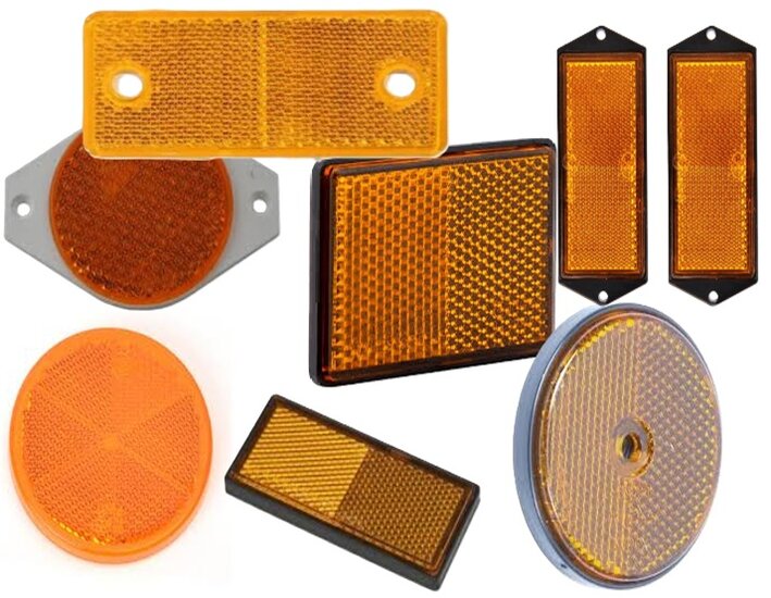 57 X 38 mm oranje / amber plak reflector met e3 keurmerk - rechthoekreflector aj.ba ct.55 - plakreflector aanhanger en voertuig