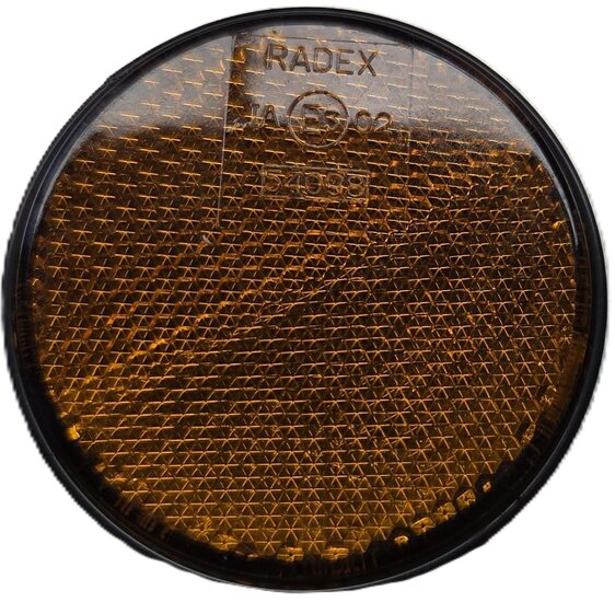 60 mm ronde oranje / amber plak reflector e3 keurmerk - ronde zelfklevende zijreflector radex - voertuigreflector