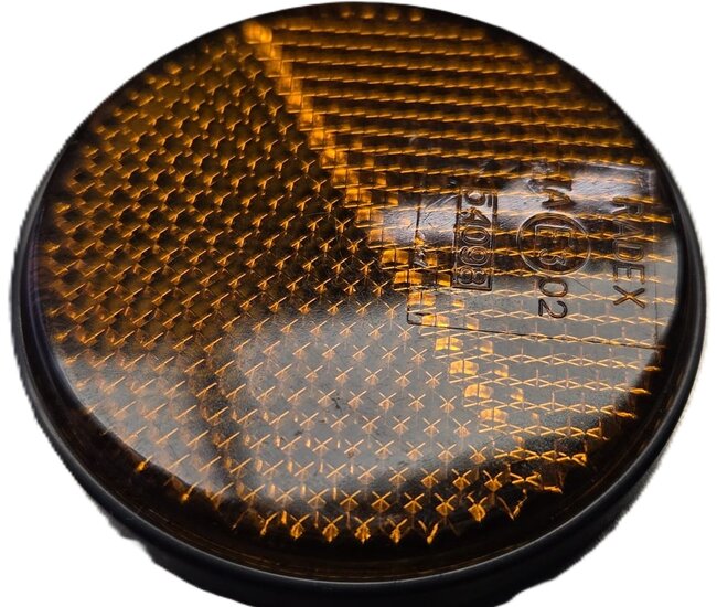 60 mm ronde oranje / amber plak reflector e3 keurmerk - ronde zelfklevende zijreflector radex - voertuigreflector