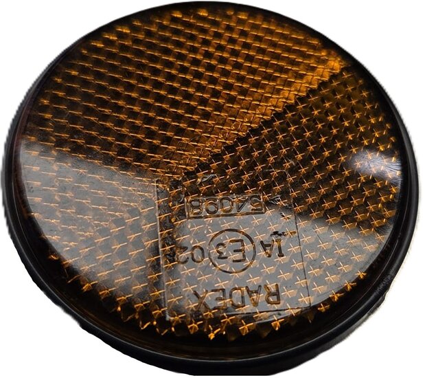 60 mm ronde oranje / amber plak reflector e3 keurmerk - ronde zelfklevende zijreflector radex - voertuigreflector