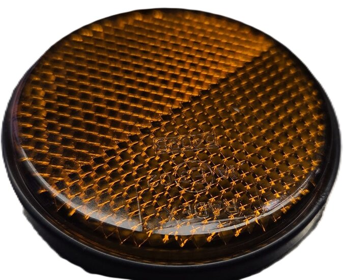 60 mm ronde oranje / amber plak reflector e3 keurmerk - ronde zelfklevende zijreflector radex - voertuigreflector