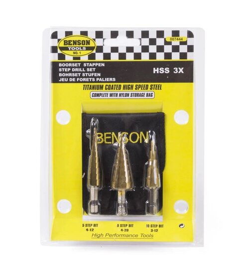 stappenboor 3 tot 12mm - 4 tot 12 mm - 4 tot 20 mm - kegelboor 3 delig - stappenboren - trapboor - ruimers - benson