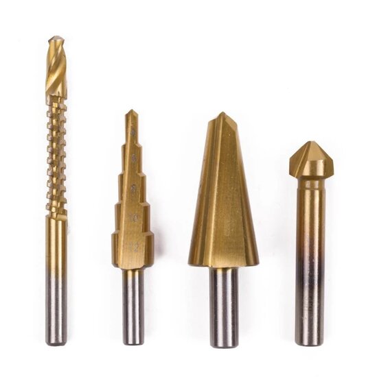 hss boren set 4 delig - stappenboor - freesboor - verzinkboor - kegelboor - borenset - boorset - hofftech
