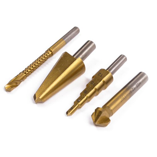 hss boren set 4 delig - stappenboor - freesboor - verzinkboor - kegelboor - borenset - boorset - hofftech