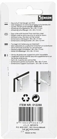 deurschuif rvs&nbsp;- schuif grendel 4'' - treksluiting - schuifslot voor poort of loopdeur - slot&nbsp;benso