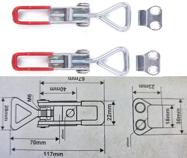2 x spansluiting met tegenstuk 67&nbsp;mm x 22&nbsp;mm - treksluiting - kistsluiting - klepsluiting - aanhangersluiting