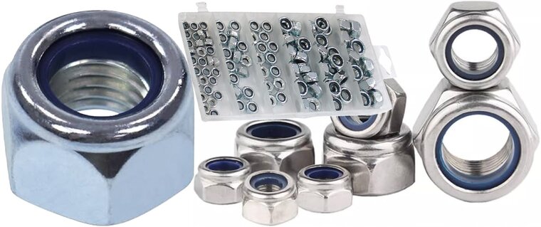 146 delige nylon moeren set - zelfborgmoeren&nbsp;- borgmoeren met nylond ring - borg moeren set m4 tot m12