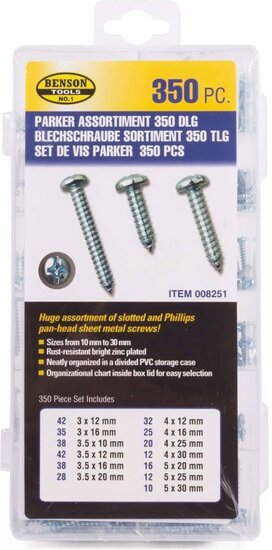 350 delige 13&nbsp;diverse parker schroeven phillips pan-head screws - metaalschroeven - houtschroeven - universeel bolkop schroef