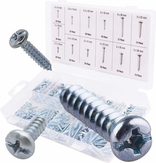 350 delige 13&nbsp;diverse parker schroeven phillips pan-head screws - metaalschroeven - houtschroeven - universeel bolkop schroef