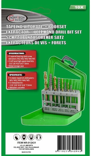 tapeind uitdraai set m1 tot m5 - boorset - tappenset - linkse tap - borenset - boutuitdraaierset - schroefverwijderaar - hoffte