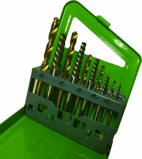 tapeind uitdraai set m1 tot m5 - boorset - tappenset - linkse tap - borenset - boutuitdraaierset - schroefverwijderaar - hoffte