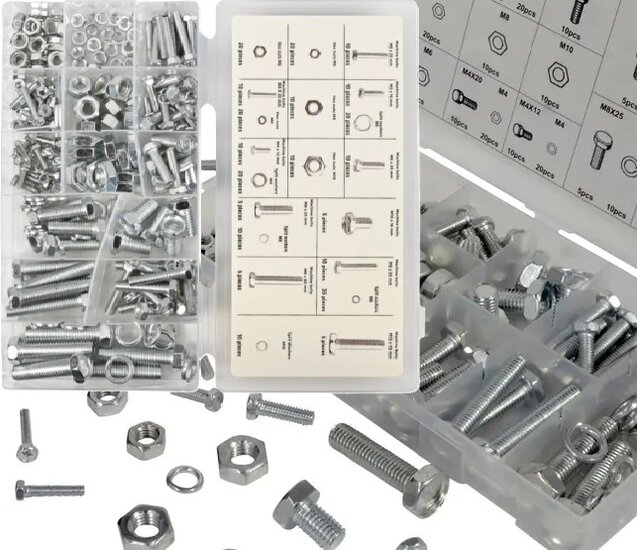 240 delige bouten en moeren set&nbsp; metrischce maten - m4&nbsp;tot m10 bout en moer - machinebouten - sluitringen