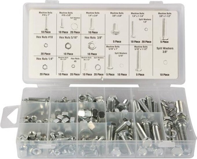 240 delige bouten en moeren set&nbsp; metrischce maten - m4&nbsp;tot m10 bout en moer - machinebouten - sluitringen