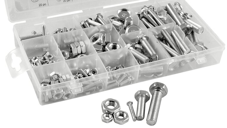 240 delige bouten en moeren set&nbsp; metrischce maten - m4&nbsp;tot m10 bout en moer - machinebouten - sluitringen