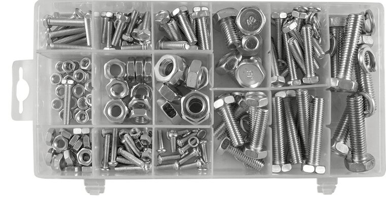 240 delige bouten en moeren set&nbsp; metrischce maten - m4&nbsp;tot m10 bout en moer - machinebouten - sluitringen
