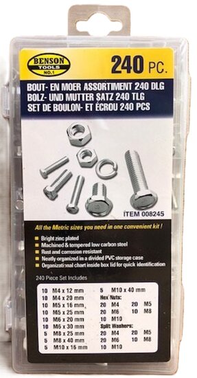 240 delige bouten en moeren set&nbsp; metrischce maten - m4&nbsp;tot m10 bout en moer - machinebouten - sluitringen