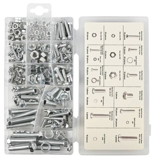 240 delige bouten en moeren set&nbsp; metrischce maten - m4&nbsp;tot m10 bout en moer - machinebouten - sluitringen