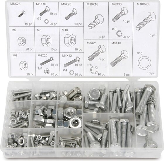 240 delige bouten en moeren set&nbsp; metrischce maten - m4&nbsp;tot m10 bout en moer - machinebouten - sluitringen
