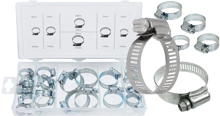 26 delige slangklemmen set 16 tot 40 mm - slang klemmen - klemband - buisklem - slangbinder - slangklem - asta