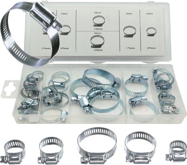26 delige slangklemmen set 16 tot 40 mm - slang klemmen - klemband - buisklem - slangbinder - slangklem - asta