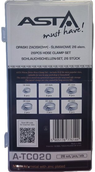 26 delige slangklemmen set 16 tot 40 mm - slang klemmen - klemband - buisklem - slangbinder - slangklem - asta