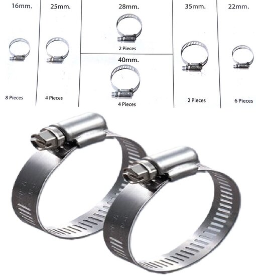 26 delige slangklemmen set 16 tot 40 mm - slang klemmen - klemband - buisklem - slangbinder - slangklem - asta