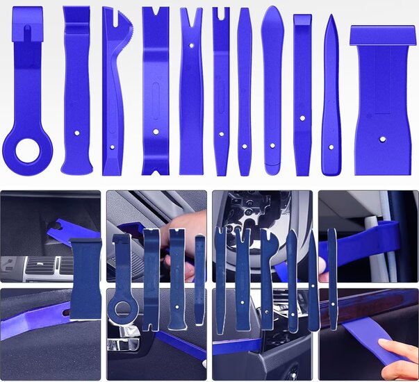 11 delige bekleding en panelen demontageset&nbsp;- dashboard en clip verwijdering set - kunststof koevoet in opberghoes