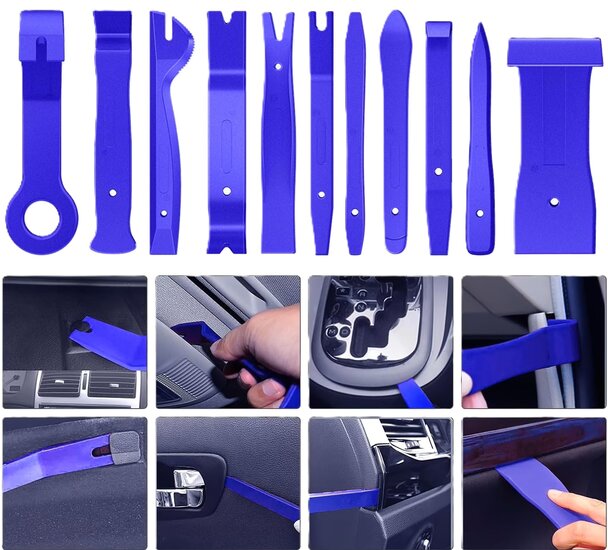 11 delige bekleding en panelen demontageset&nbsp;- dashboard en clip verwijdering set - kunststof koevoet in opberghoes