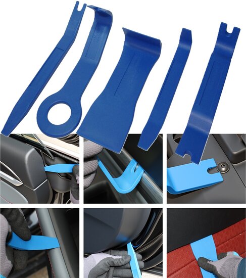 5 delige set kunstof bekleding en autointerieur lepelset&nbsp;- dashboard nylon trimclip en deurpaneel verwijderset -&nbsp;