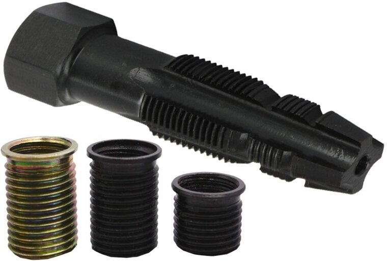 16 delige bougie draadreparatie set met tapse tapbout - m16 x 1,25 - bougiehulzen met inwendig m14 maat - bougiedraadreparatie 