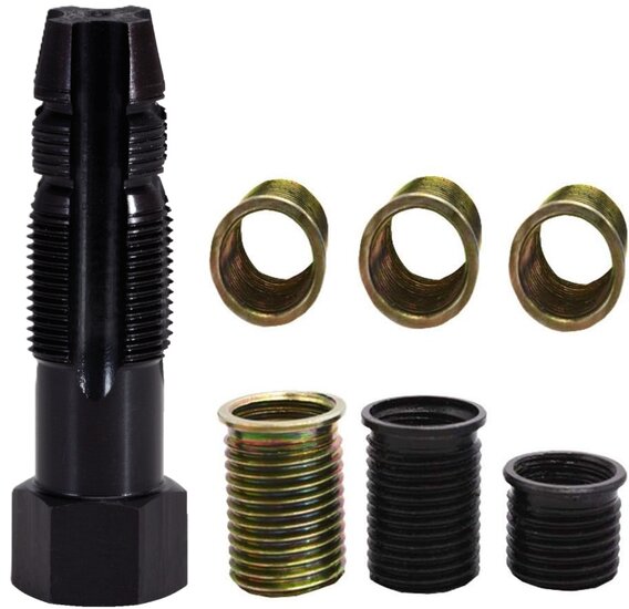16 delige bougie draadreparatie set met tapse tapbout - m16 x 1,25 - bougiehulzen met inwendig m14 maat - bougiedraadreparatie 