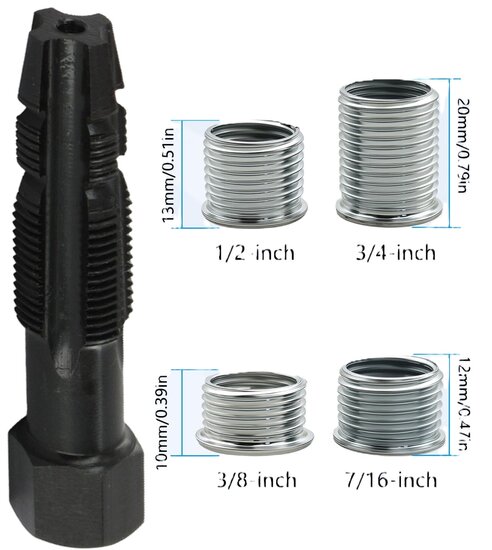 16 delige bougie draadreparatie set met tapse tapbout - m16 x 1,25 - bougiehulzen met inwendig m14 maat - bougiedraadreparatie 