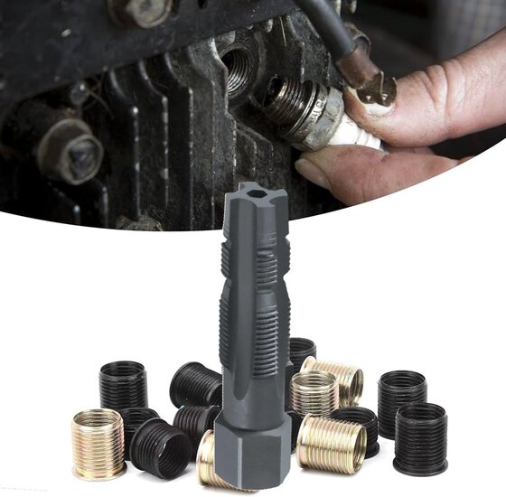 16 delige bougie draadreparatie set met tapse tapbout - m16 x 1,25 - bougiehulzen met inwendig m14 maat - bougiedraadreparatie 