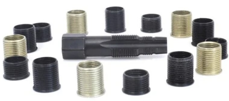 16 delige bougie draadreparatie set met tapse tapbout - m16 x 1,25 - bougiehulzen met inwendig m14 maat - bougiedraadreparatie 