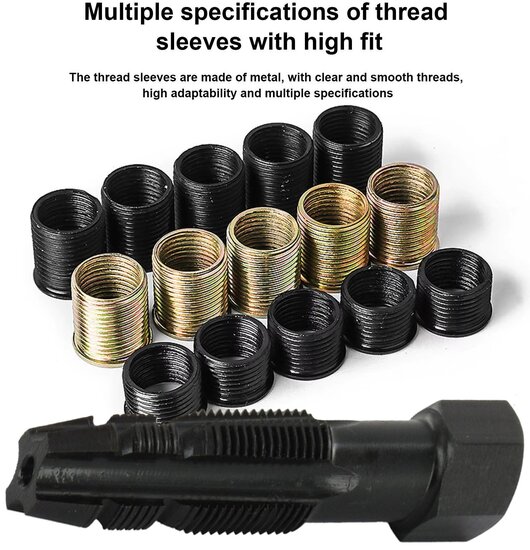 16 delige bougie draadreparatie set met tapse tapbout - m16 x 1,25 - bougiehulzen met inwendig m14 maat - bougiedraadreparatie 