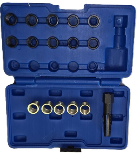 16 delige bougie draadreparatie set met tapse tapbout - m16 x 1,25 - bougiehulzen met inwendig m14 maat - bougiedraadreparatie 