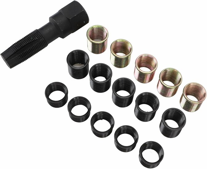 16 delige bougiedraad reparatie set - tapset schroefdraad reparatie bougiegat&nbsp;- bougie schoefdraad herstel bussenset