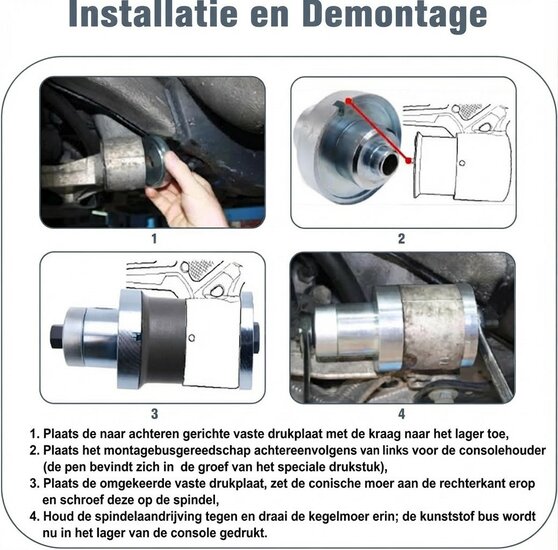 vag voor draagarm rubber&nbsp;(de)montage set - draagarmbus persset&nbsp;- audi - vw&nbsp;- skoda - seat - busverwijderin