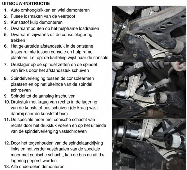 vag voor draagarm rubber&nbsp;(de)montage set - draagarmbus persset&nbsp;- audi - vw&nbsp;- skoda - seat - busverwijderin