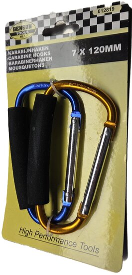 7x120 mm 2 delige karabijnhaken - musketonhaak aluminium met softgrip - draaghaken benson