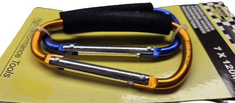 7x120 mm 2 delige karabijnhaken - musketonhaak aluminium met softgrip - draaghaken benson