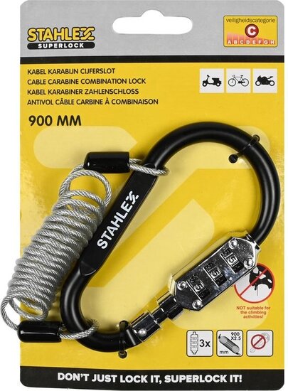 900 mm x 2.5 mm stahlex cijfer kabelslot met karabijnhaak - anti diefstal slot - cijferslot - kabel slot - superlock veiligheid