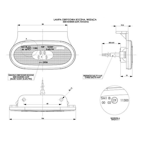 Zijlamp, Zij lamp, Contourverlichting, Contour verlichting, Breedtelamp, Breedte lamp, Zijcontourverlichting, Ledlamp, Led lamp