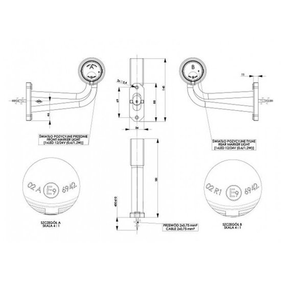 Breedtelamp, Breedte lamp, Zijlamp, Zij lamp, Contourverlichting, Contour verlichting, Zijmarkering, Zij markering, Markeringsl