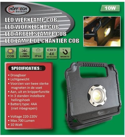 Werklamp COB - Bouwlamp led - Ledlamp - 10W - Hofftech